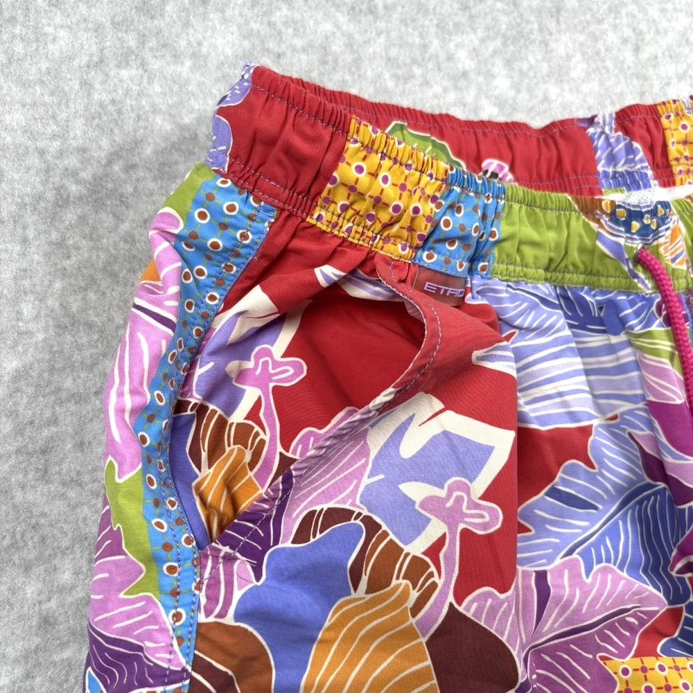 ETRO Men's M Floral Swim Trunks Multicolor Mesh Lined Drawstring Italy